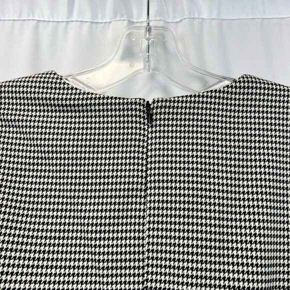 H&m Sheath Dress Women's 8 Black White Houndstooth Stretch Knee Length Zip - Picture 2 of 11